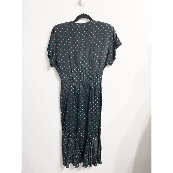 Vintage Contempo Casuals Retro Polka Dot Wrap Button Dress 9 Green Black 90s - Picture 10 of 10